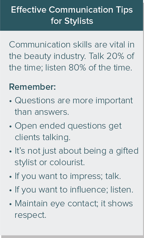 What communication technique is effective for stylists who want to influence their clients’ choices?
